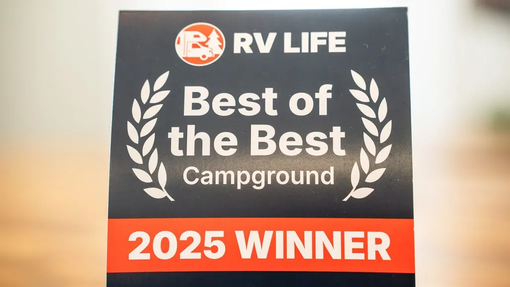 RV LIFE Best of the Best Campground 2025 Winner award plaque